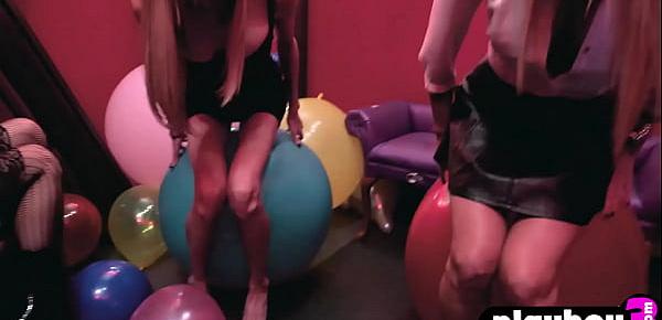  sweet blonde mistress mina enjoyed crazy games and she jumped on the balloon